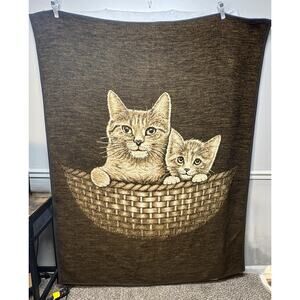 Vintage Biederlack Cats In a Basket High Pile Acrylic Blanket Tapestry 55”x 75”